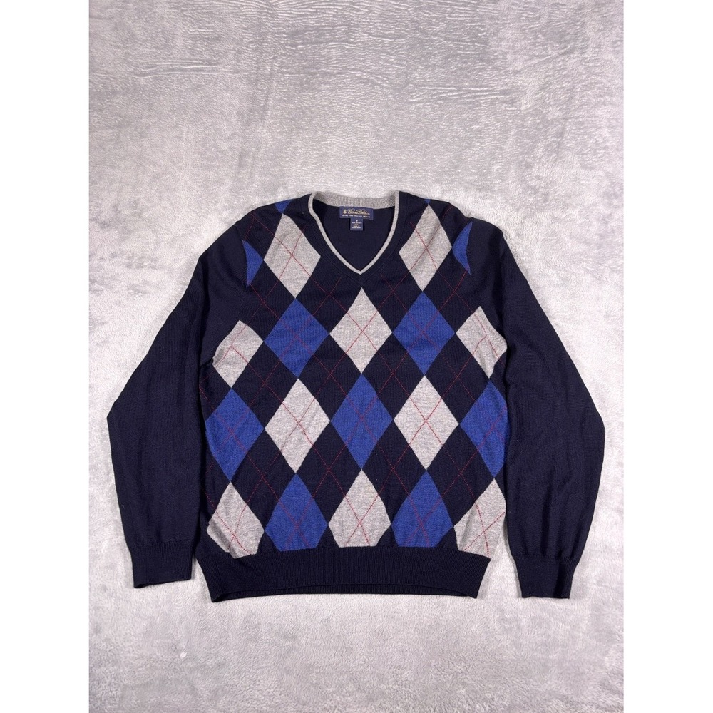 Brooks Brothers Sweater Mens M Blue V-Neck Long Sleeve Classic Fit Merino